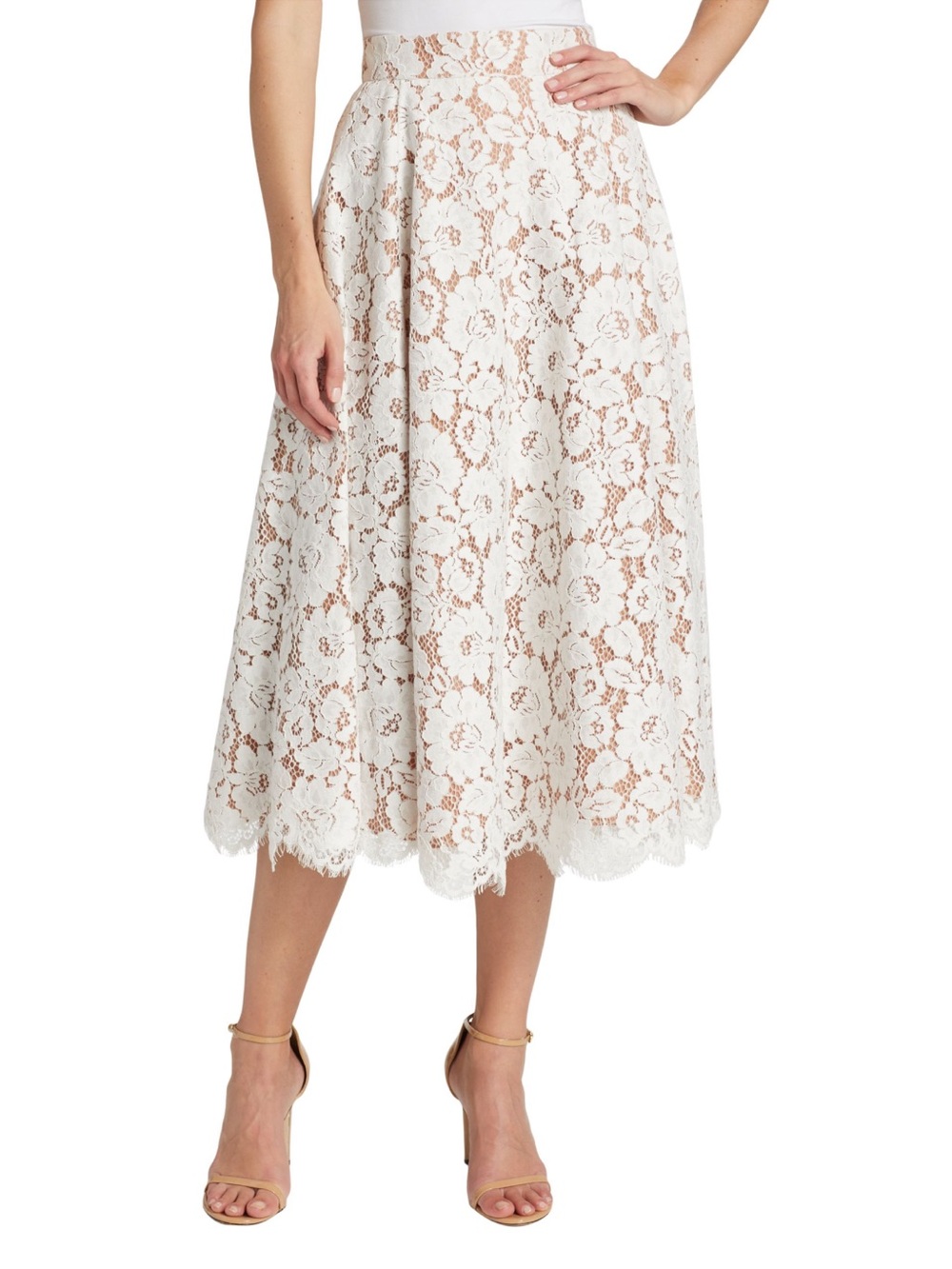 Michael Kors Collection White Lace Midi Skirt